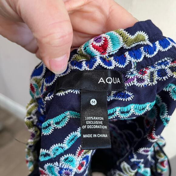 Aqua Off Shoulder Embroidered Boho Peasant Top Colorful Print Size M - Picture 5 of 5